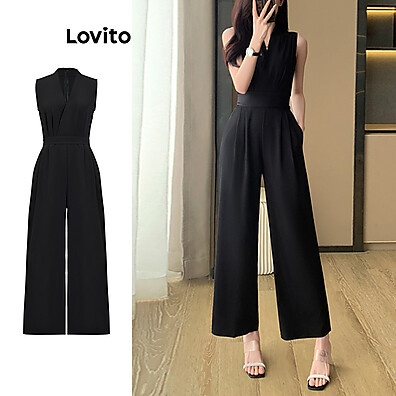 Lovito Macacão Casual Liso Plissado – Conforto e Estilo na Medida Certa