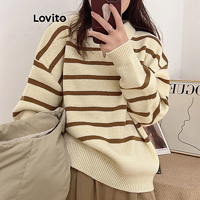 Lovito Suéter Listrado Colorblock – Estilo Casual Feminino