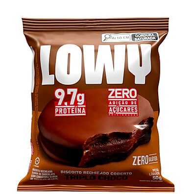 Lowy Zero Açúcar: Biscoito Triplo Chocolate 50g