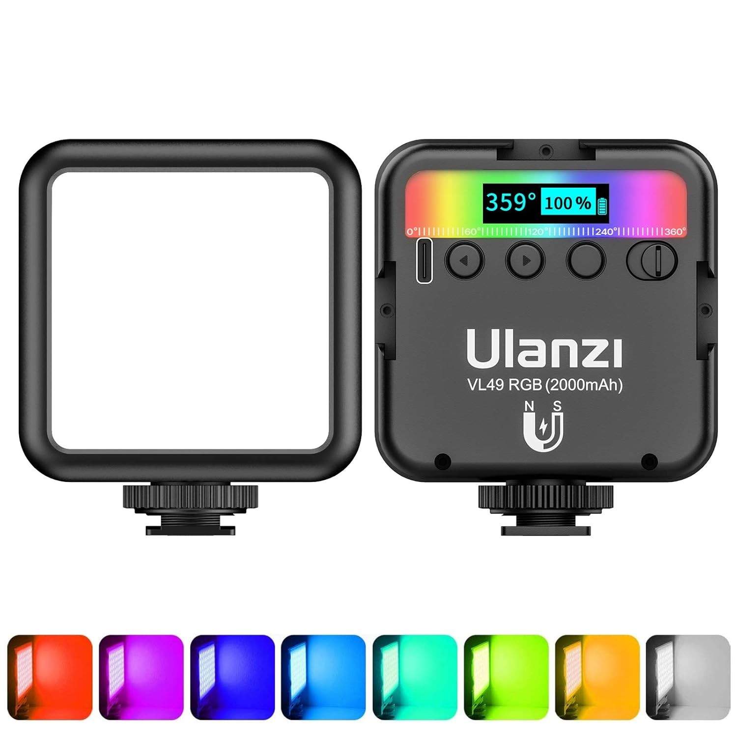 Luz de Vídeo ULANZI VL49 RGB: Iluminação LED 360° Colorida e Portátil para Criadores