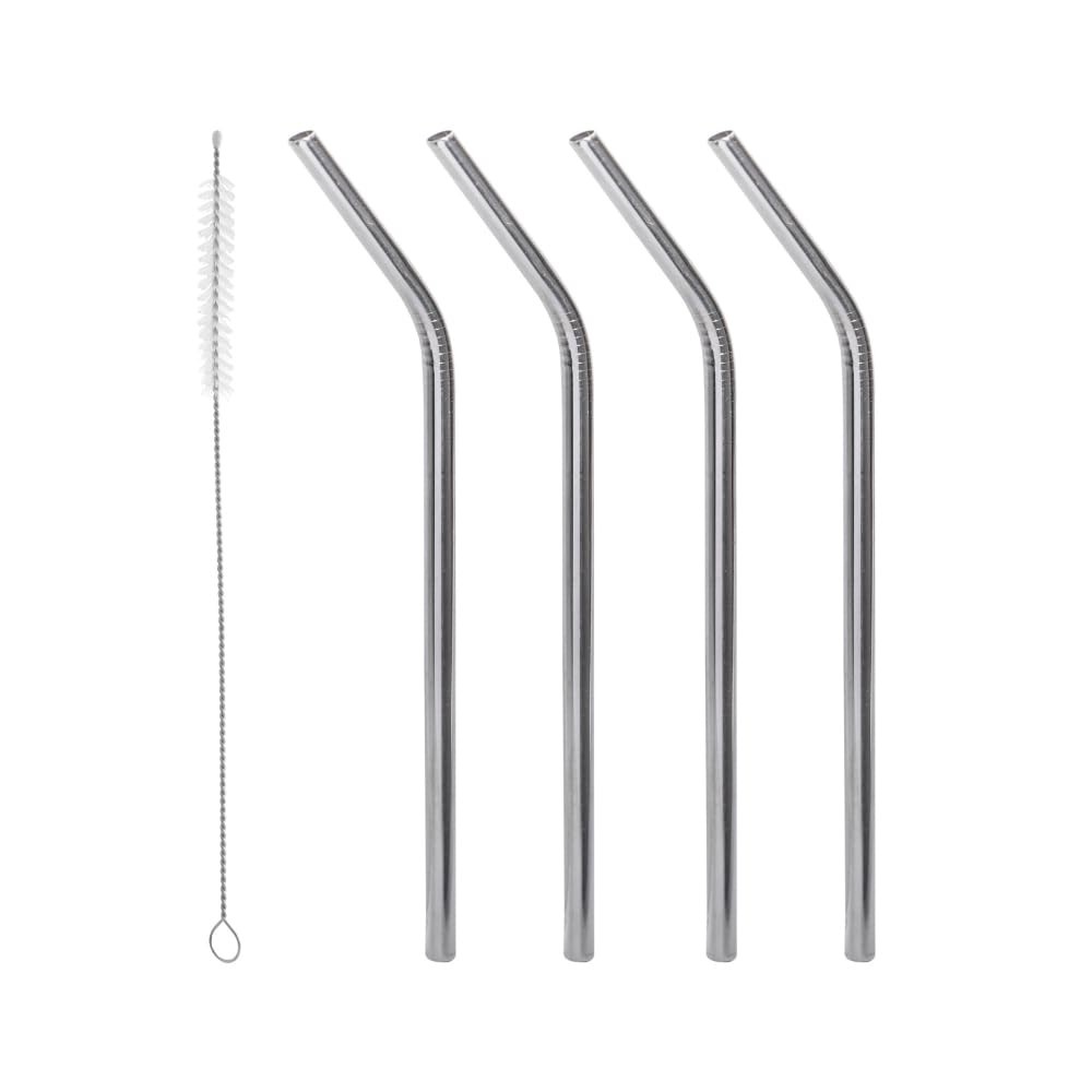 LYOR - Conjunto 4 Canudos de Aço Inox Reutilizáveis com Escova para Limpeza 21,5cm - Sustentável e Elegante