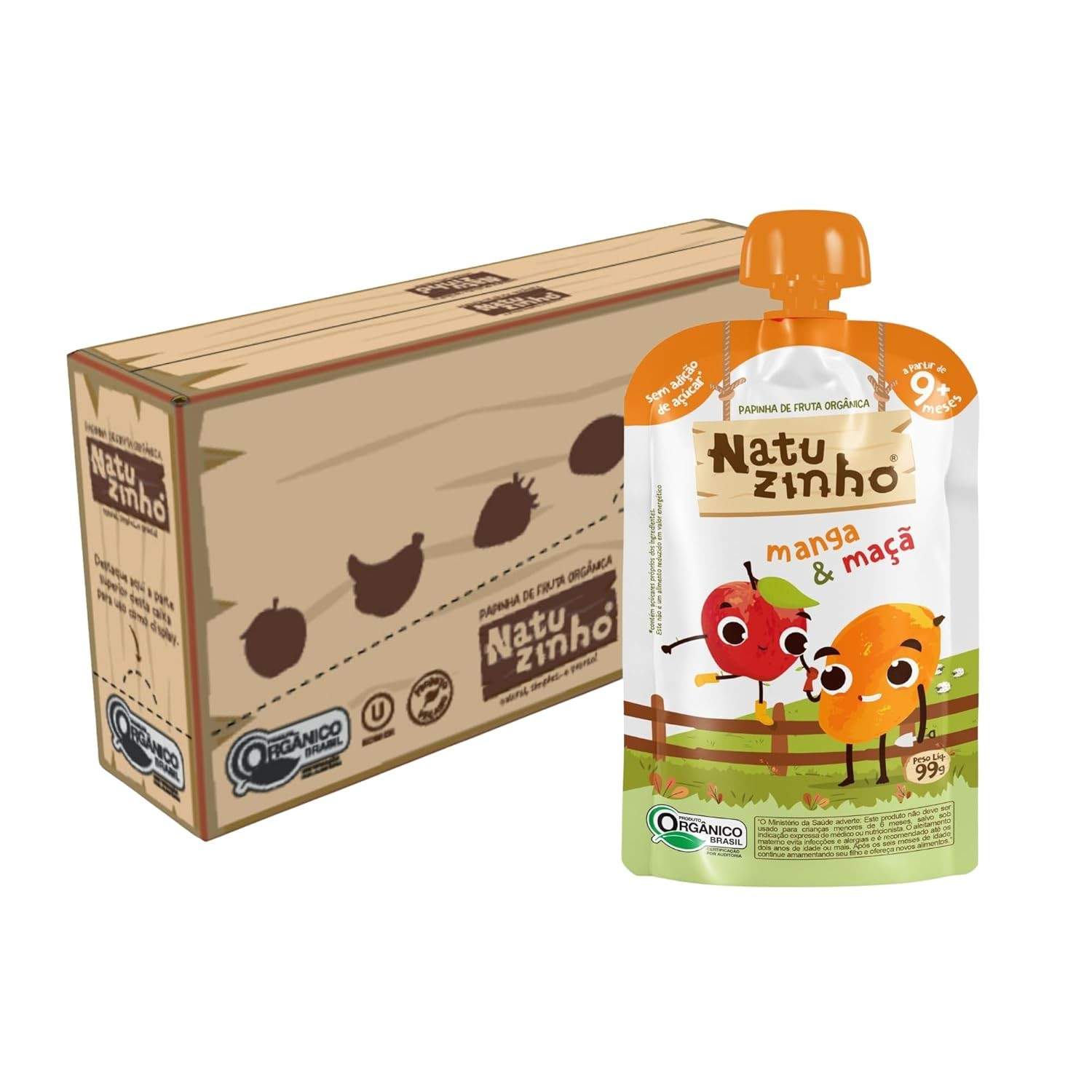 Natuzinho - Kit 6 Papinhas Orgânicas Maçã & Manga | Sem Açúcar, Natural, Ideal para Introdução Alimentar