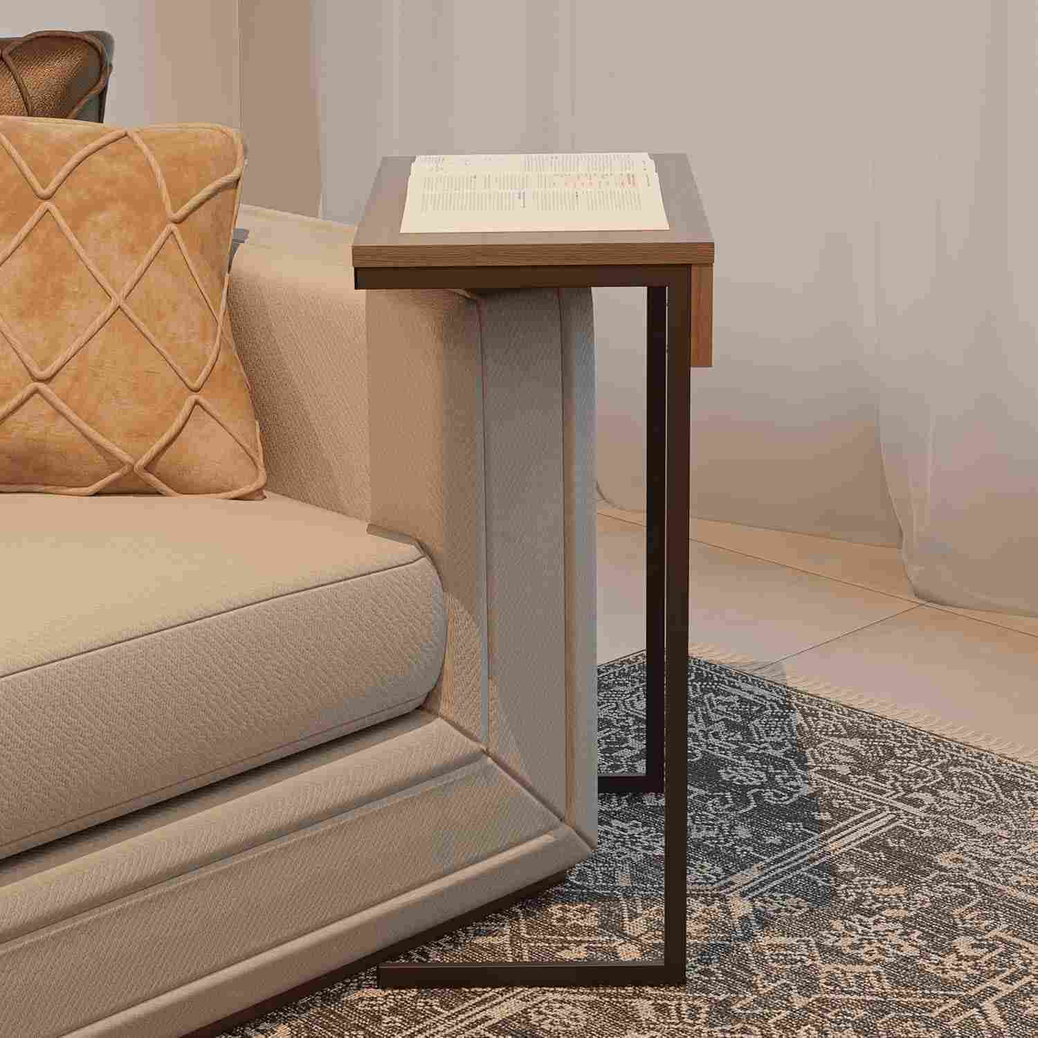 Mesa de Apoio Lateral para Sofá em Aço e Madeira - Design Moderno para Sala e Quarto
