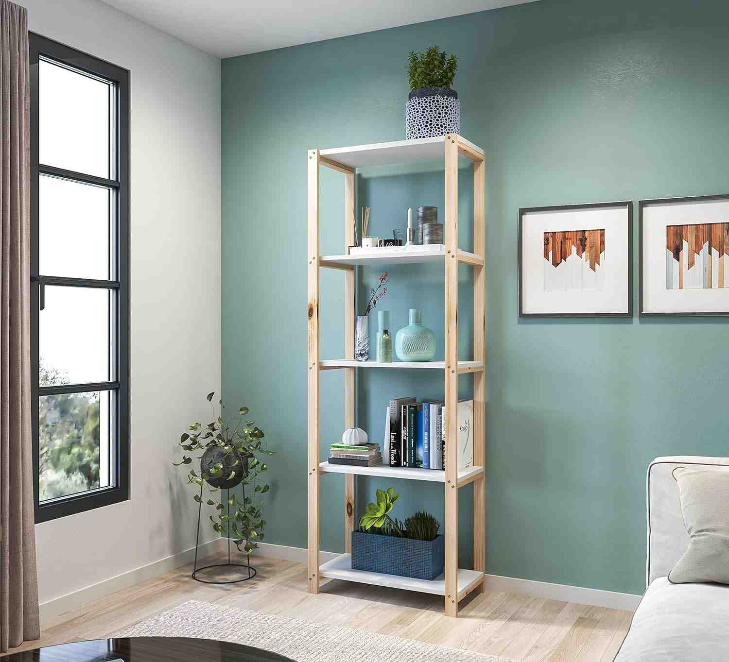 Estante Moderna para Livros e Decoração em Madeira com 5 Prateleiras | Design Elegante e Fácil Montagem