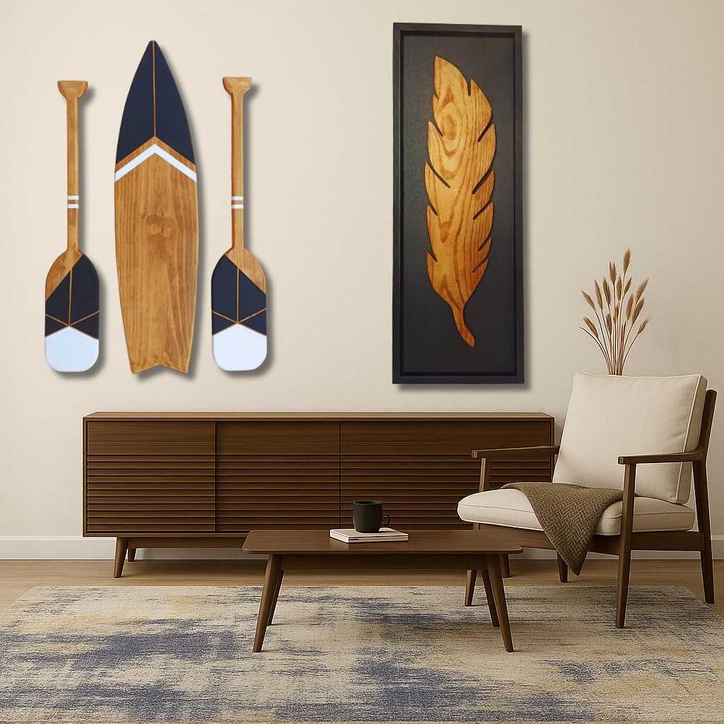 Kit Decoração Náutica para Parede - 4 Peças Artesanais em Madeira Maciça com Estilo Tribal