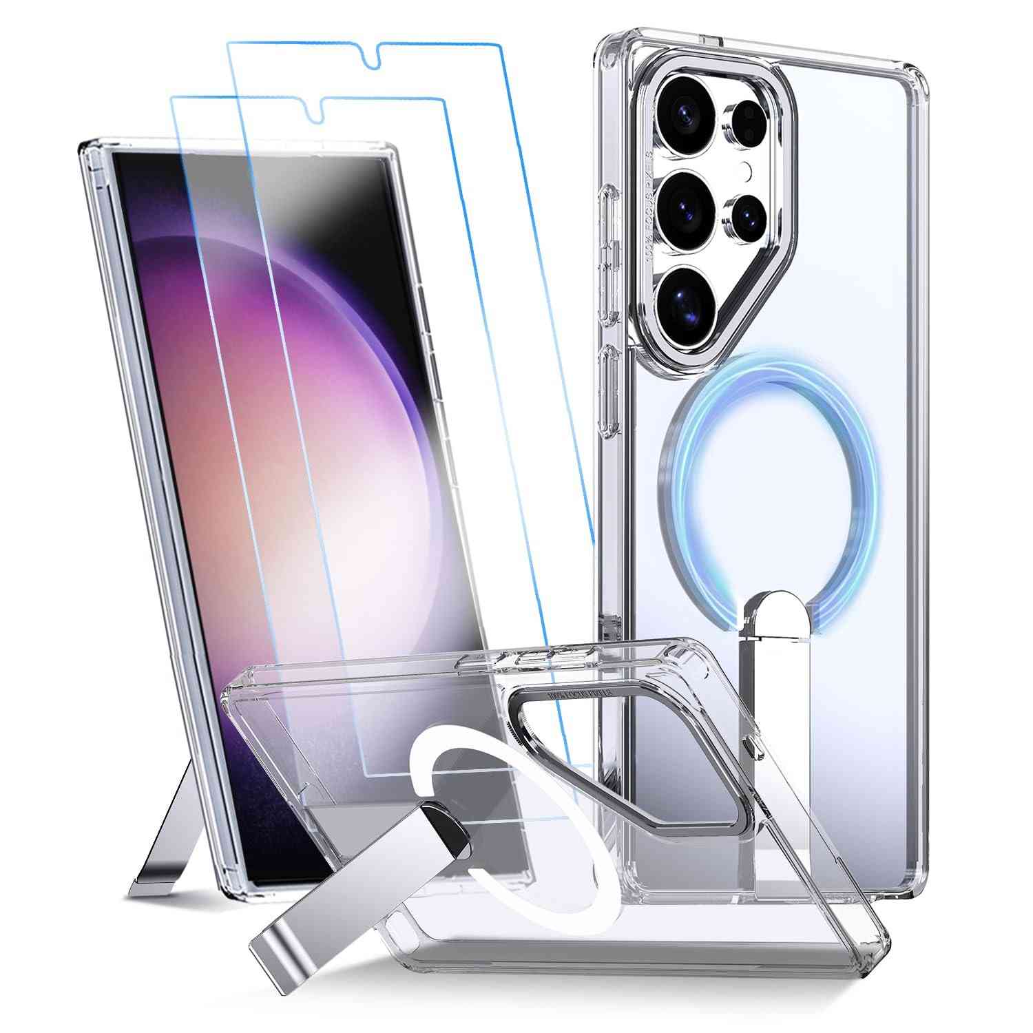Capa Samsung Galaxy S25 Ultra MagSafe Transparente com Suporte Ajustável e Protetor de Tela