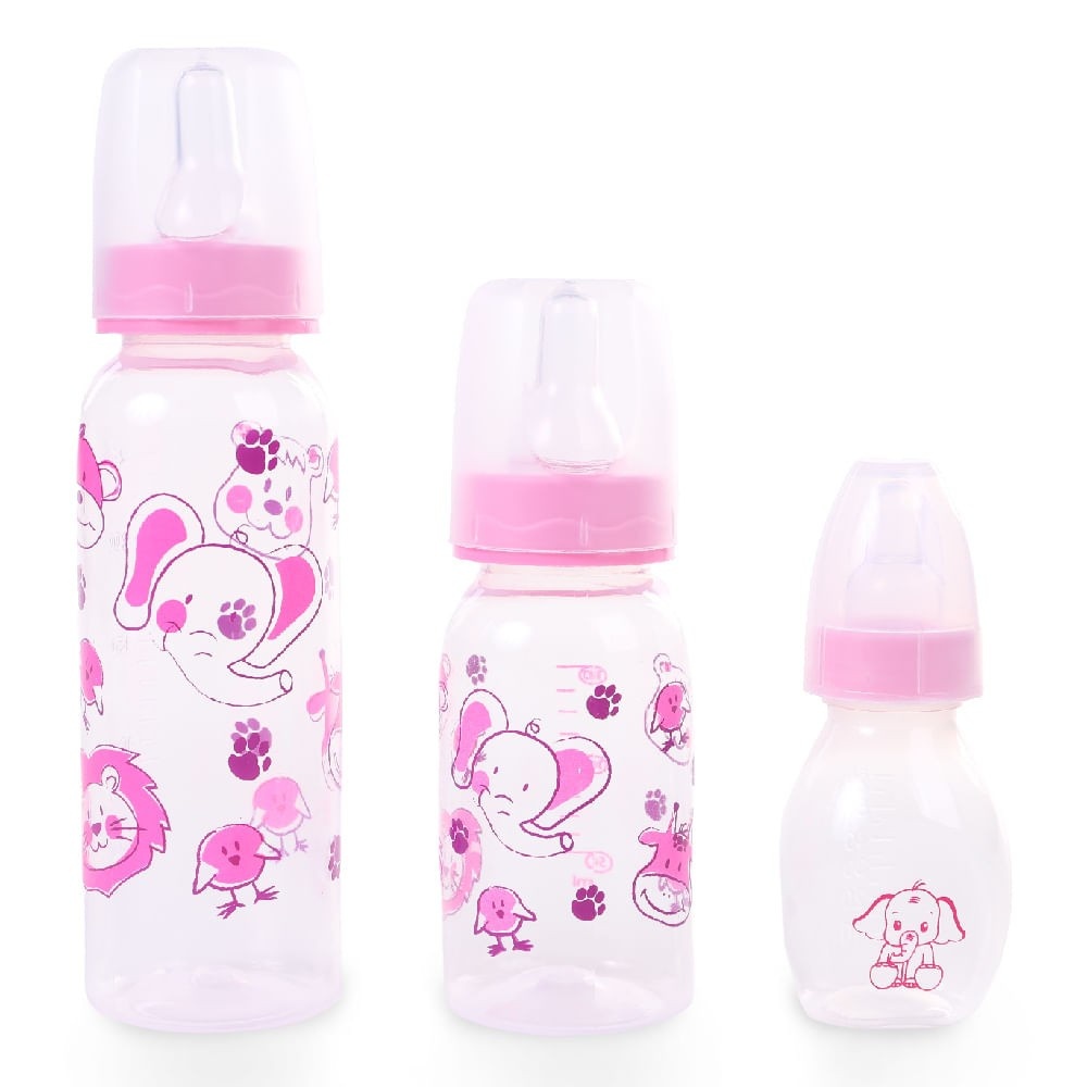 Mamadeira Bebê Rosa Anplas: Kit 3 Unidades Silicone