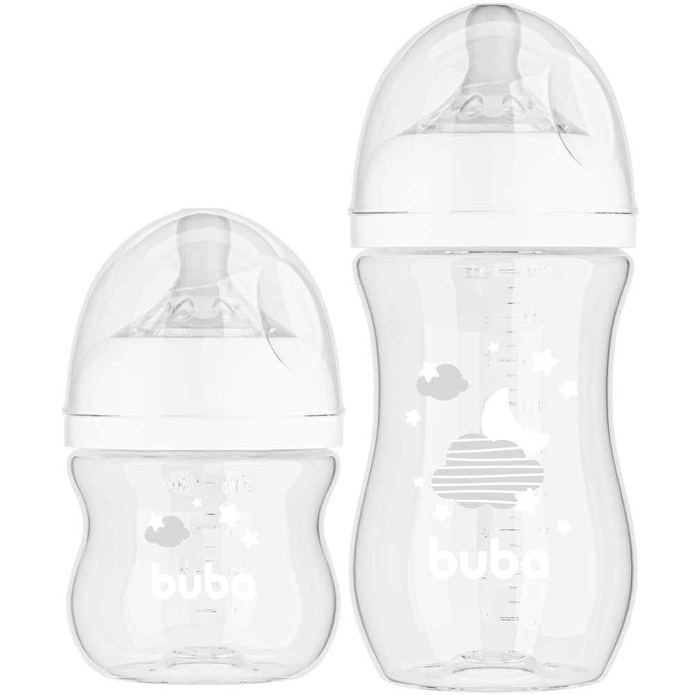Kit 2 Mamadeiras Easy Flow Nuvem Branca 120/270ml - Sistema Anticólico Buba