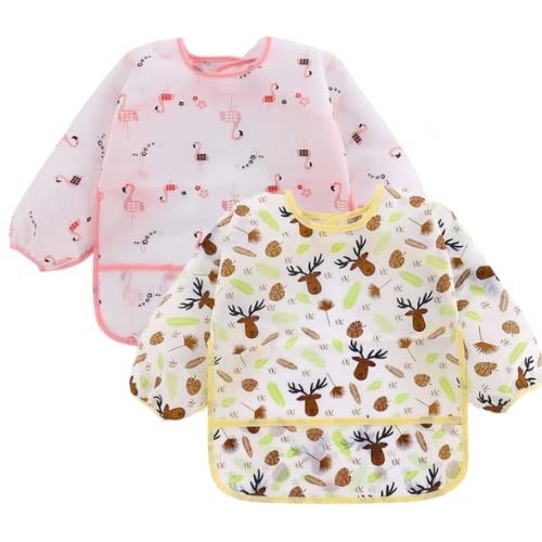 Babador Manga Longa BLW Kit 2 Unidades - Estampas Alce e Flamingo