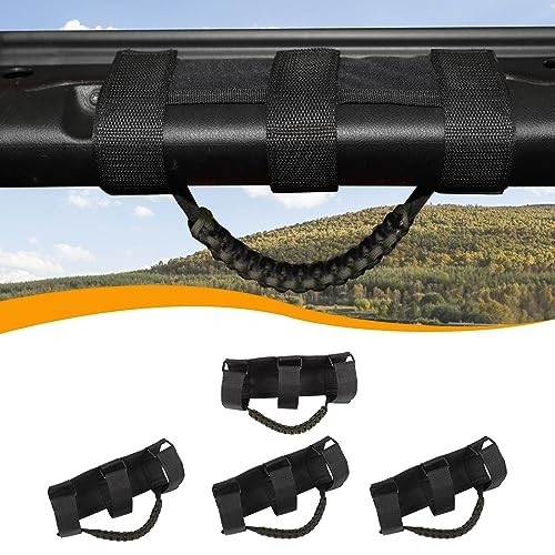 Manoplas de Paracord Hoolcar para Jeep Wrangler YJ TJ JK JKU JLU & Gladiator JT - Conforto e Segurança em Preto e Verde-Oliva