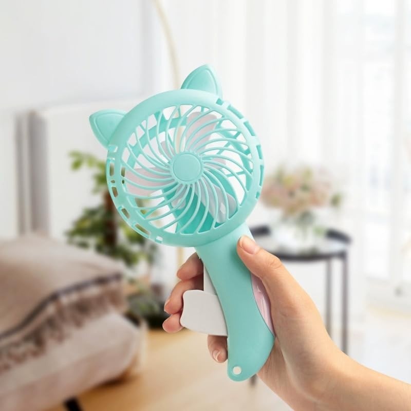 Ventilador de prensa manual, mini ventilador fofo portátil de plástico para festa de acampamento de viagem, resfriamento portátil, presente ideal, sem bateria, azul