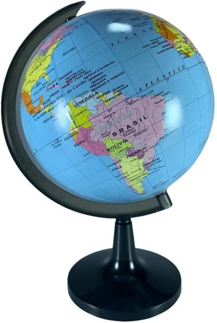 Globo Terrestre Giratório Premium 16cm: Mapa Mundi Político para Estudo e Decoração