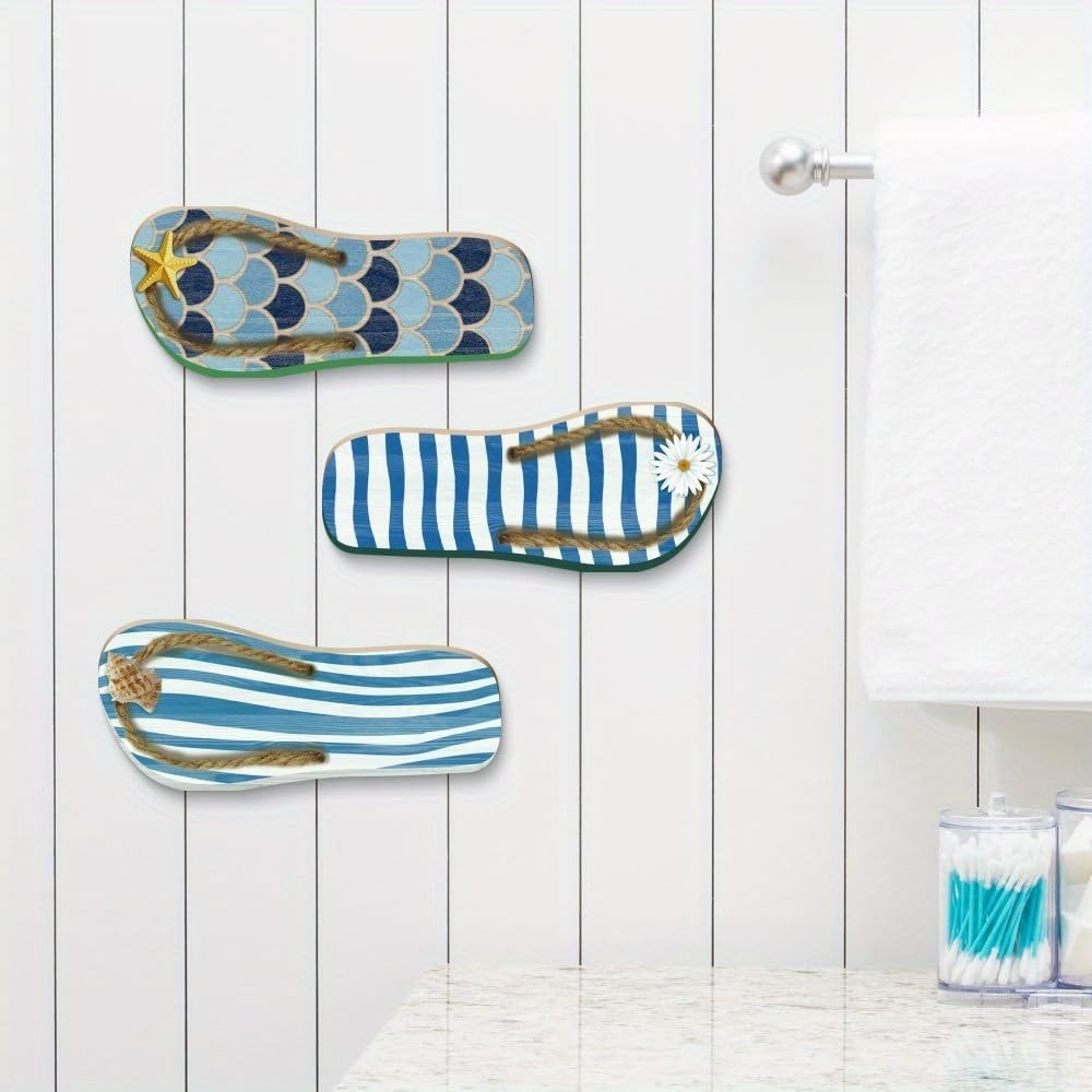 Conjunto de 3 Peças de Arte Náutica para Decoração de Parede - Estrela do Mar, Concha e Margarida