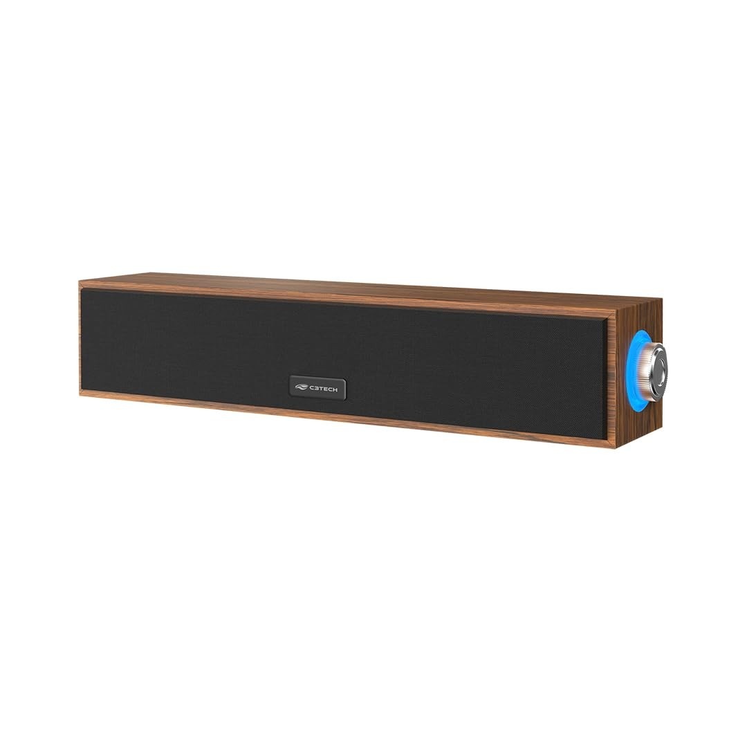SoundBar C3Tech SB-30BW Marrom: Estilo Retrô e Som Imersivo para seu PC