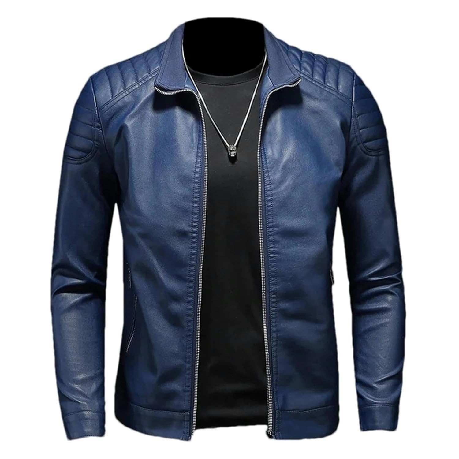 Jaqueta masculina para motociclista primavera e outono, casual, lisa, de poliuretano, jaqueta masculina de couro