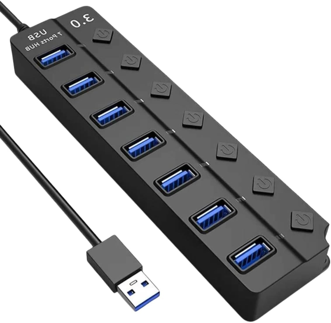 Hub USB 3.0 Premium: 7 Portas com Botões Individuais e LED para Máxima Velocidade (5Gbps)