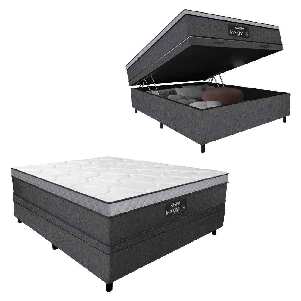 Cama Box Baú Casal com Colchão Gazin Maximus Molas Ensacadas 138x188cm - Conforto Premium em Tecido Linho