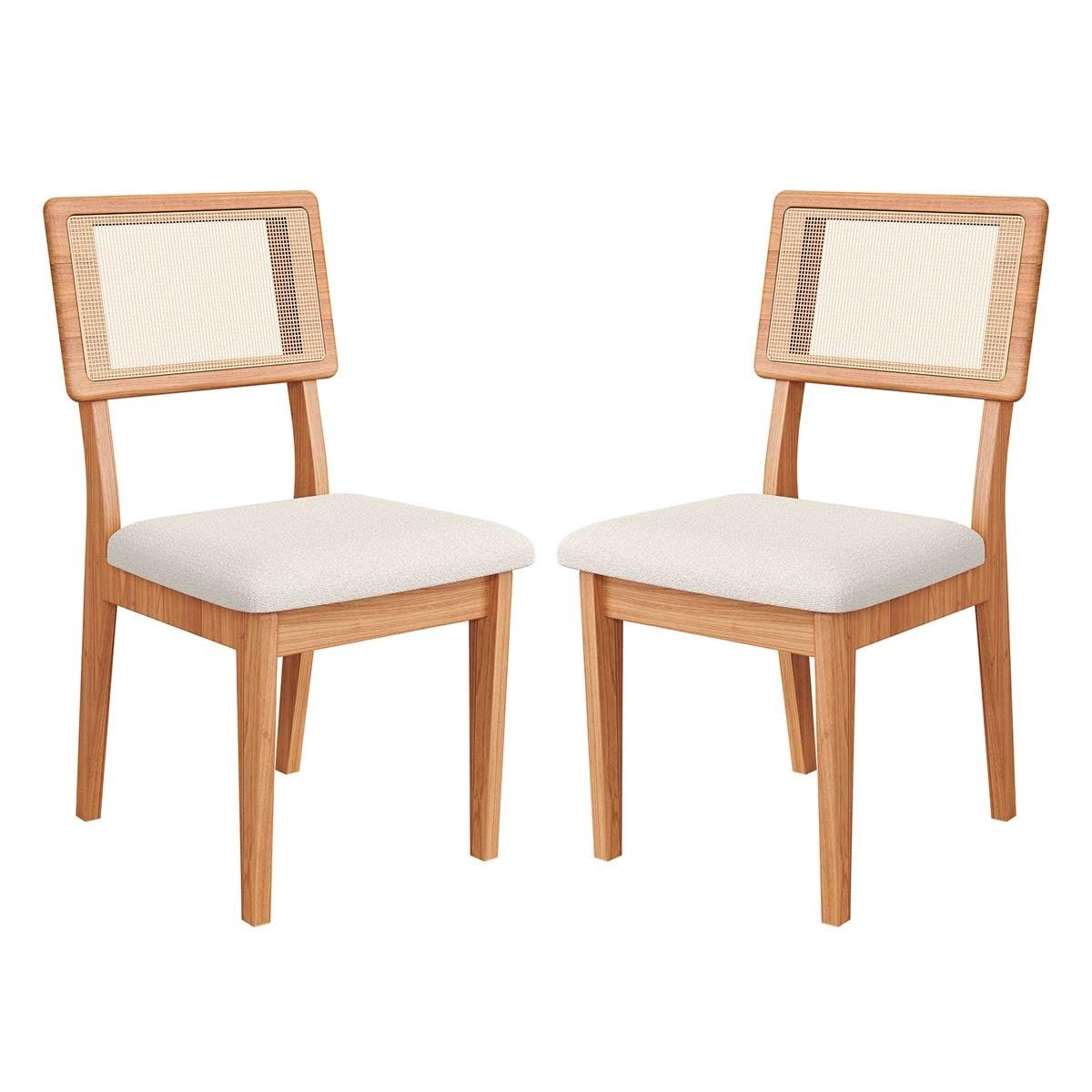 Cadeiras Dalla Costa com Assento Estofado e Encosto em Tela - Design Ergonômico em MDF Freijó Bege