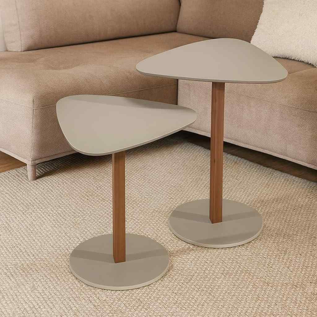 Kit Mesas Laterais Triangulares em MDF Cinza - Design Orgânico Moderno para Sala e Escritório