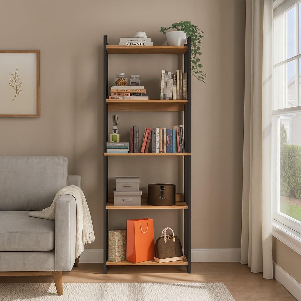 JE HOME Estante Industrial de Madeira MDP com 5 Prateleiras – Estilo Industrial Moderno para Sala, Escritório ou Quarto