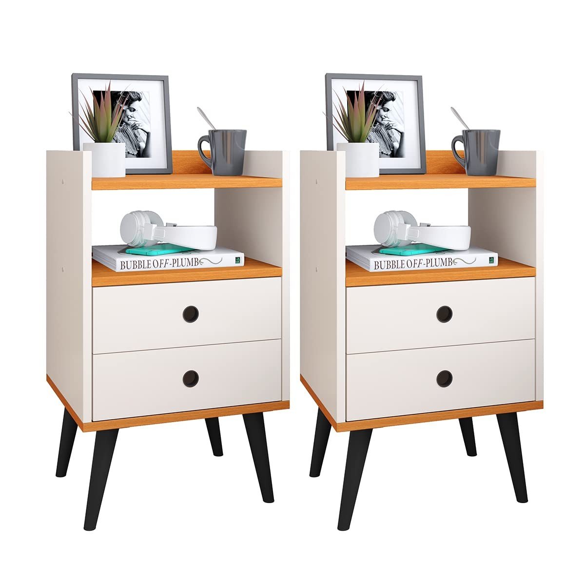 Kit Mesa de Cabeceira Retrô com 2 Unidades - Design Moderno e Funcional para Quartos