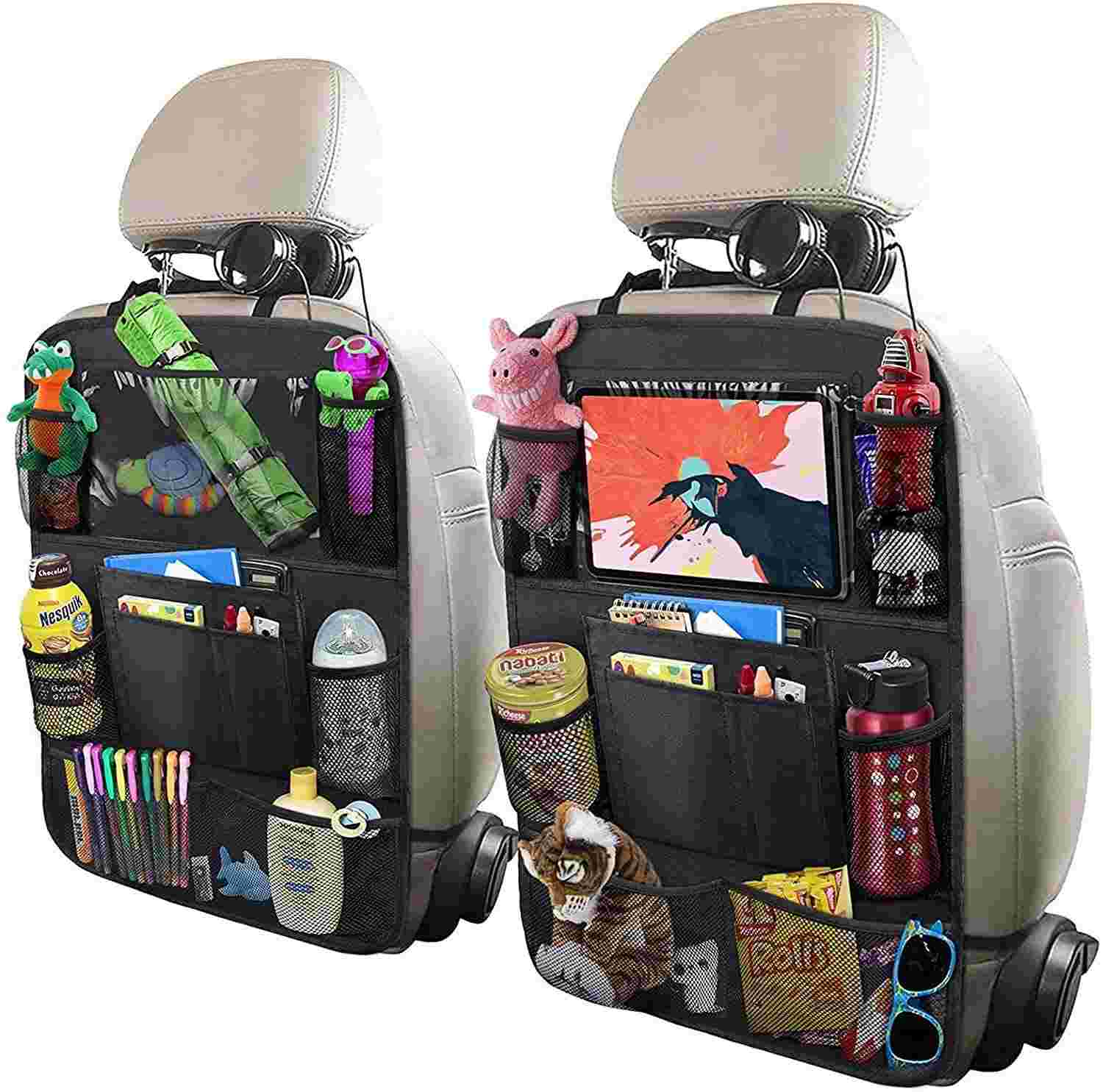 Organizador de Banco Traseiro de Carro com Mesa 25cm e 9 Bolsos - Essencial para Viagens em Família