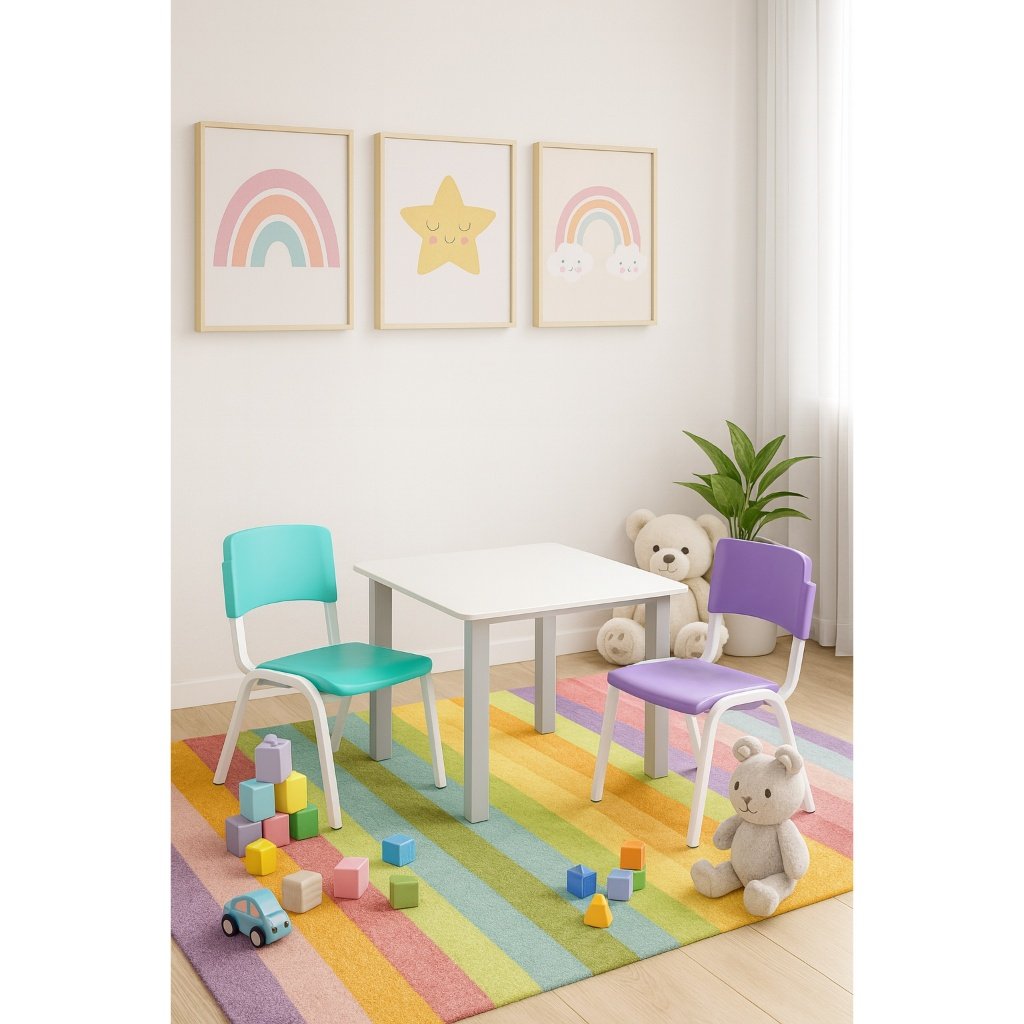 Mesa Infantil Didática com 2 Cadeiras Coloridas