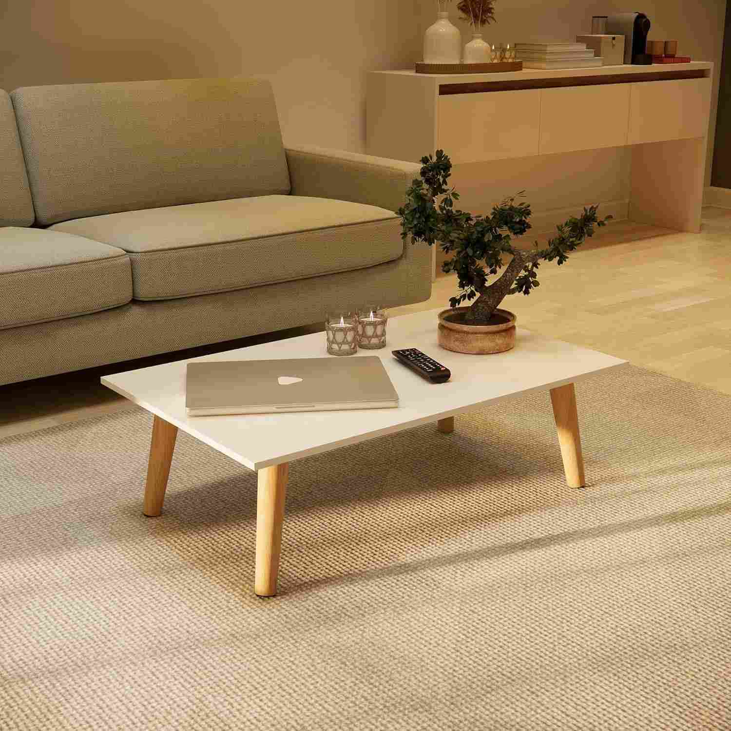 Mesa de Centro Moderna 80x42cm com Tampo em MDF e Pés em Madeira Maciça - Design Elegante Off White