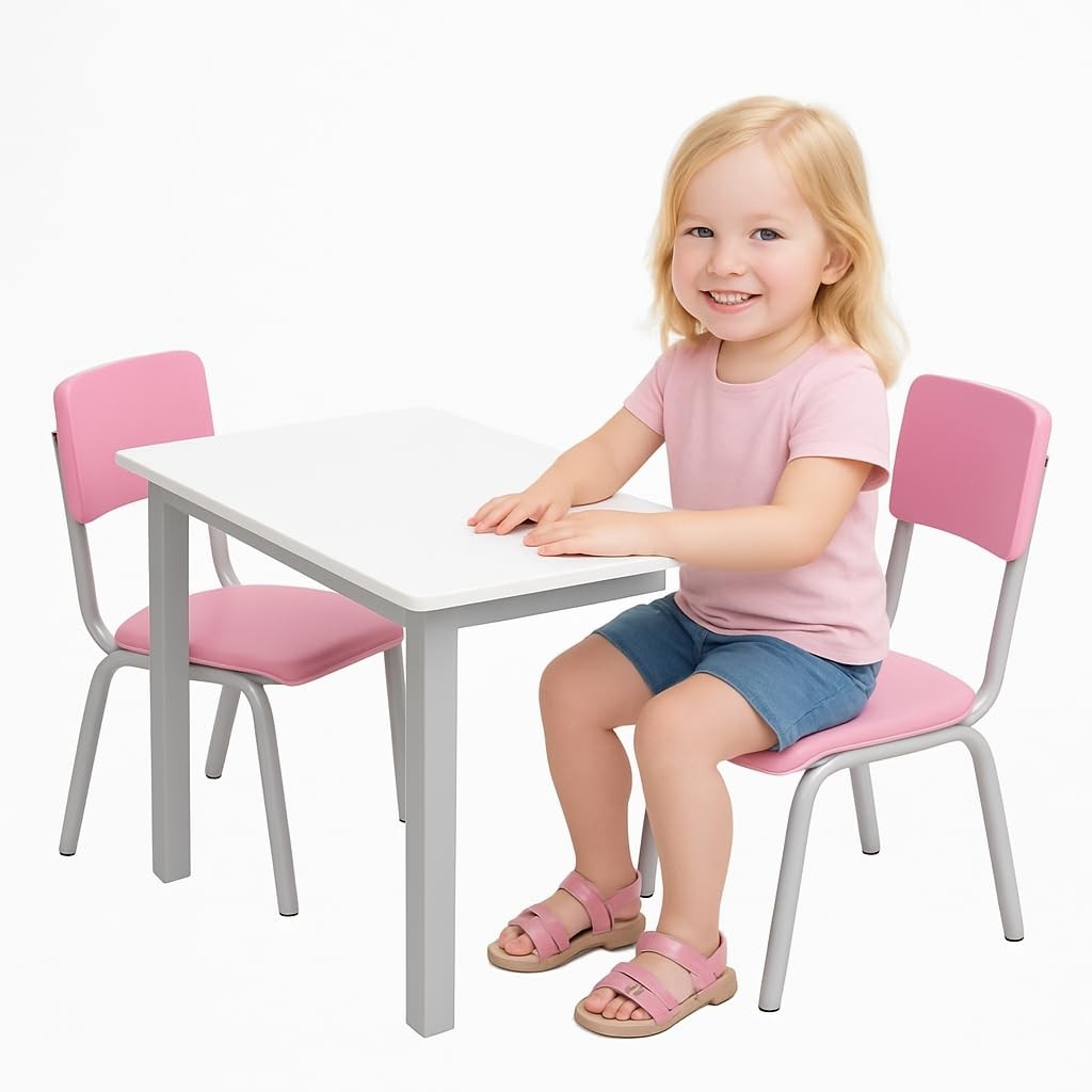 Conjunto Mesa e 2 Cadeiras Infantil Rosa - Design Moderno para Estudos e Brincadeiras