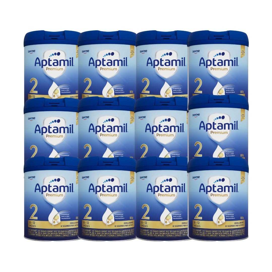 Fórmula Infantil Aptamil Premium 2 800g - Kit com 12 Latas para Bebês de 6 Meses a 1 Ano