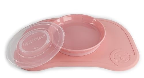 TwistShake Click Conjunto de Tapete e Prato Rosa Pastel - Seguro, Prático e Livre de BPA | 6+ Meses