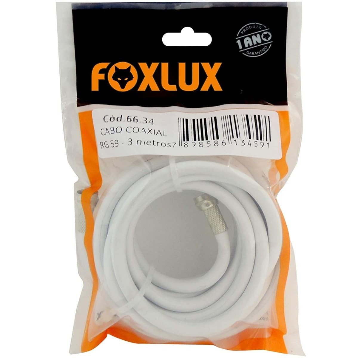 Cabo Coaxial RG59 3 Metros Branco: Conexão Confiável e Durável
