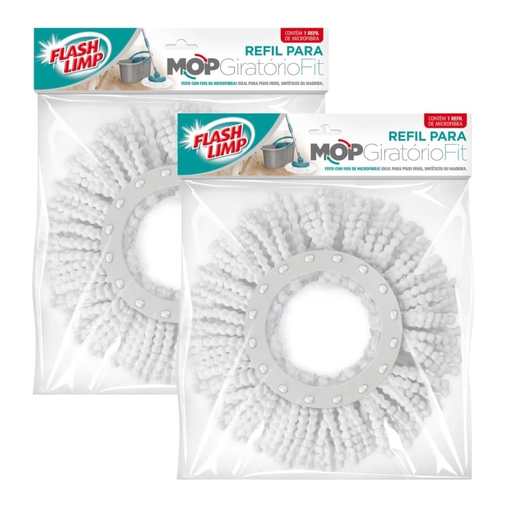 Kit 2 Refis Mop Fit 13,5cm Microfibra - Refil para Esfregão 360 Duas Águas Flash Limp RMOP5011