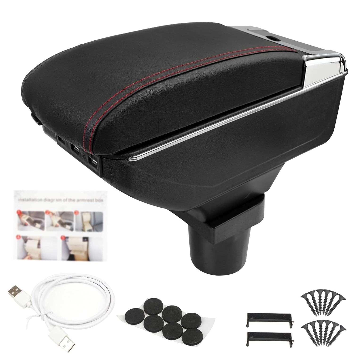 Apoio de Braço Console Central com 7 Portas USB para Mini Cooper (R50-F57) - Organizador Duplo Preto