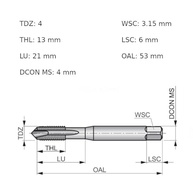 Macho máquina aço rápido ponta helicoidal M4 x 0,7 mm - E556M4 - Dormer - imagem 5