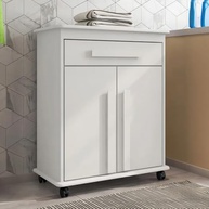 Armário Balcão Multiuso com 2 Portas e 1 Gaveta com Rodízios - Design Moderno e Versátil em Branco - imagem 3