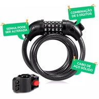 Cadeado Reforçado para Moto e Bicicleta com Senha - Cabo de Aço 1000mm x 10mm (Preto) - imagem 4