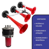 Buzina a Ar 3 Cornetas 12V: Som Potente para Caminhão, Navio e Verdureiro! - imagem 4