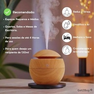 Umidificador de Ar Ultrassônico USB com LED Colorido e Design em Madeira - 130ml - imagem 4