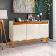 Buffet Aparador 3 Portas Ripado Astúrias 136cm - Design Moderno com Pés em Madeira Maciça - imagem 1