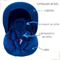 Kit 5 Peças Bebê Conforto: Capa Protetor Cinto, Capota e Redutor (0-13kg) - Azul Marinho - imagem 3