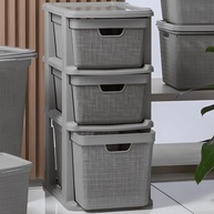 Gaveteiro Organizador Grande 3 Gavetas 15-15-22L em Plástico Resistente Juta RVS - Cinza - imagem 2