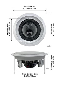 Áudio Acústico CS-IC63: Transforme Seu Home Theater com 5 Alto-Falantes de Teto 6.5" 1500W - imagem 3