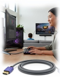 Cabo DisplayPort 1.4 8K Ultra Resistente 1.5M Blindado Trançado - Imagem Imersiva e Jogos Fluidos - imagem 3