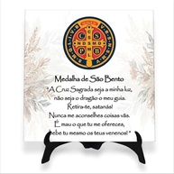 Quadro Oração Medalha de São Bento - Azulejo 15x15cm para Devoção e Bênçãos - imagem 2