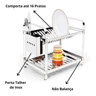 Escorredor de Pratos Mak Inox - Aço Inoxidável Premium com 16 Pratos e Porta Talheres - imagem 4