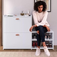 Sapateira com Banco Moderna 2 Gavetas Basculantes - Organize até 18 Pares de Sapatos com Estilo - imagem 4