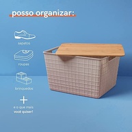 Oikos - Caixa Organizadora 18L com Tampa de Bambu Branca - Design Moderno e Versátil para Qualquer Cômodo - imagem 5
