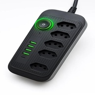 Régua de Energia Premium: 5 Tomadas, 4 USB + 1 Tipo-C, 2500W, Cabo 1.9m, Preta - imagem 2