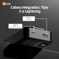 Basike Power Bank 20000mAh: Carregador Portátil Universal Rápido com 2 Cabos Integrados (USB-C/Lightning) e Display LED - imagem 4